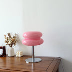 Lampe à poser macaron en verre coloré – Juan-les-Pins, finition rose, macaron