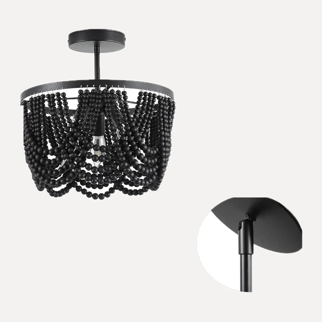 Germolles, perles de bois, esprit campagne, plafonnier, noir, ø 32 cm