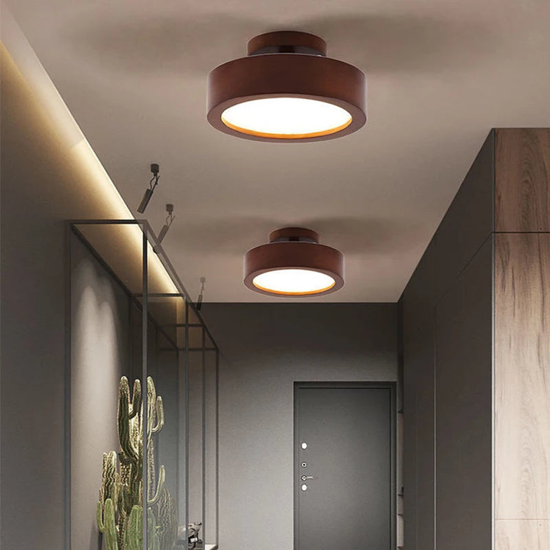 Plafonnier tambour en bois massif, plat ou sur tige – Hossegor, vue d’ambiance