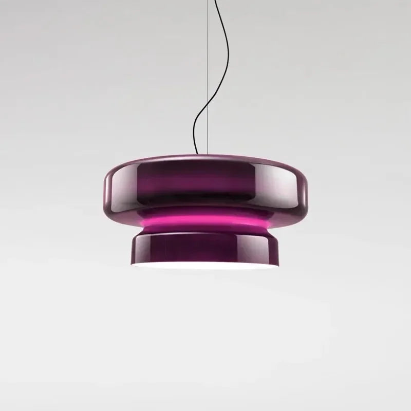 Suspension en verre coloré superposé rouge, vert ou violet – Úbeda, sur fond clair