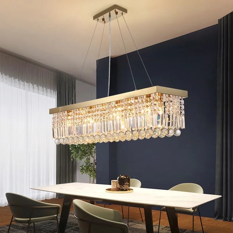Suspension lustre rectangulaire en cristal – Concorde, finition doré / L 60 × l 25 cm / Blanc chaud