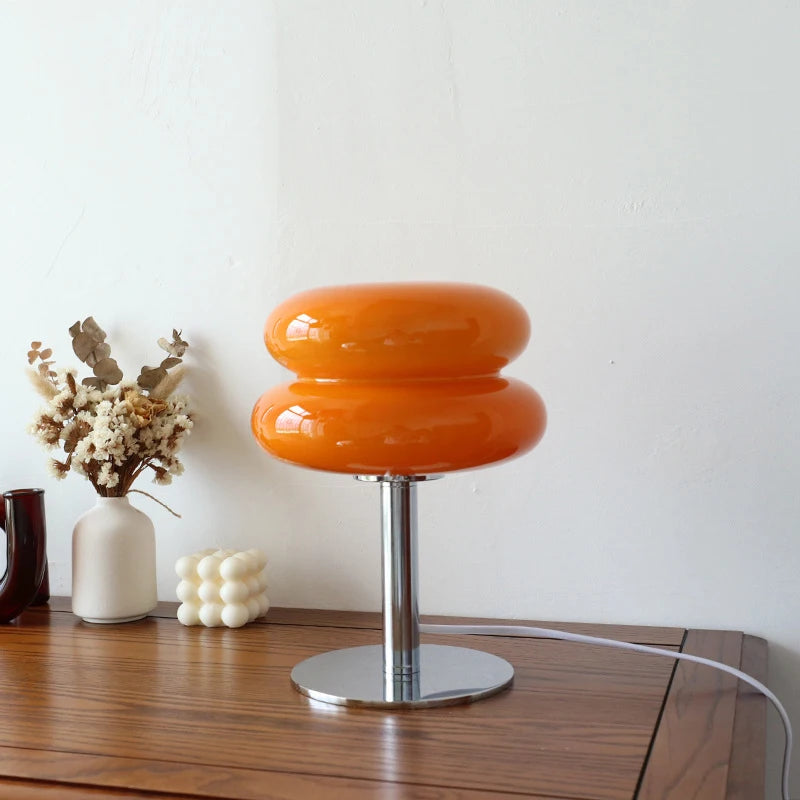 Lampe à poser macaron en verre coloré – Juan-les-Pins, finition orange, macaron