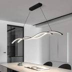 Suspension LED double vague, blanc ou noir, 90 à 150 cm – Atrani, vue d’ambiance
