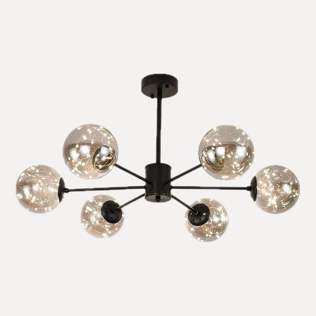 Bazoches, globes de verre étoilés sur branches, noir, 6 globes, ø 70 cm