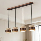 Suspension cylindre en pierre et bois, 1 à 4 lampes – Gaeta dans un intérieur