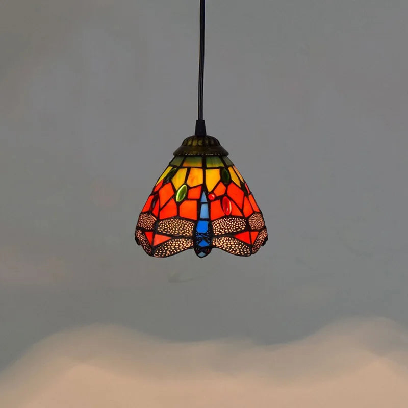 Suspension en verre vitrail coloré, style bohème – Céret, finition libellule