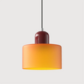 Suspension cylindre en verre coloré – Ravello, finition orange et bordeaux / Blanc chaud
