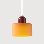 Suspension cylindre en verre coloré – Ravello, finition orange et bordeaux / Blanc chaud