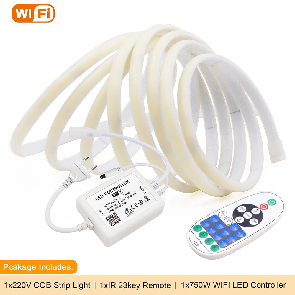 Néon LED COB blanc chaud 230 V pilotable, 5 à 30 m – Lunel, version Wi-Fi + télécommande, 30 m