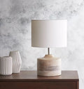 Lampe à poser pied en bois cérusé et abat-jour blanc – Barbizon, finition h 38 cm, abat-jour Ø 25 cm
