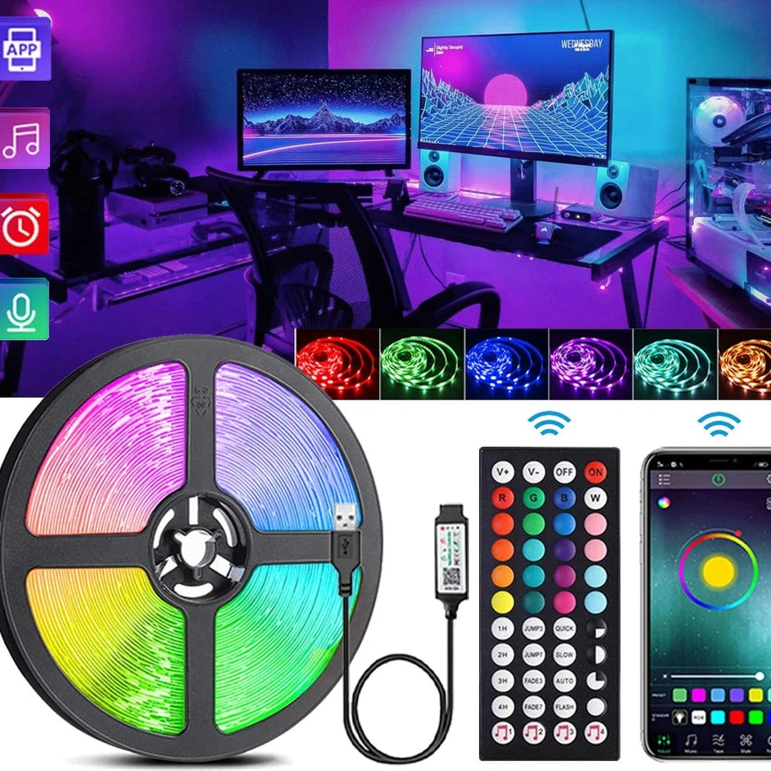 Ruban LED RGB USB, télécommande 24 ou 44 touches, 1 à 20 m – Lully