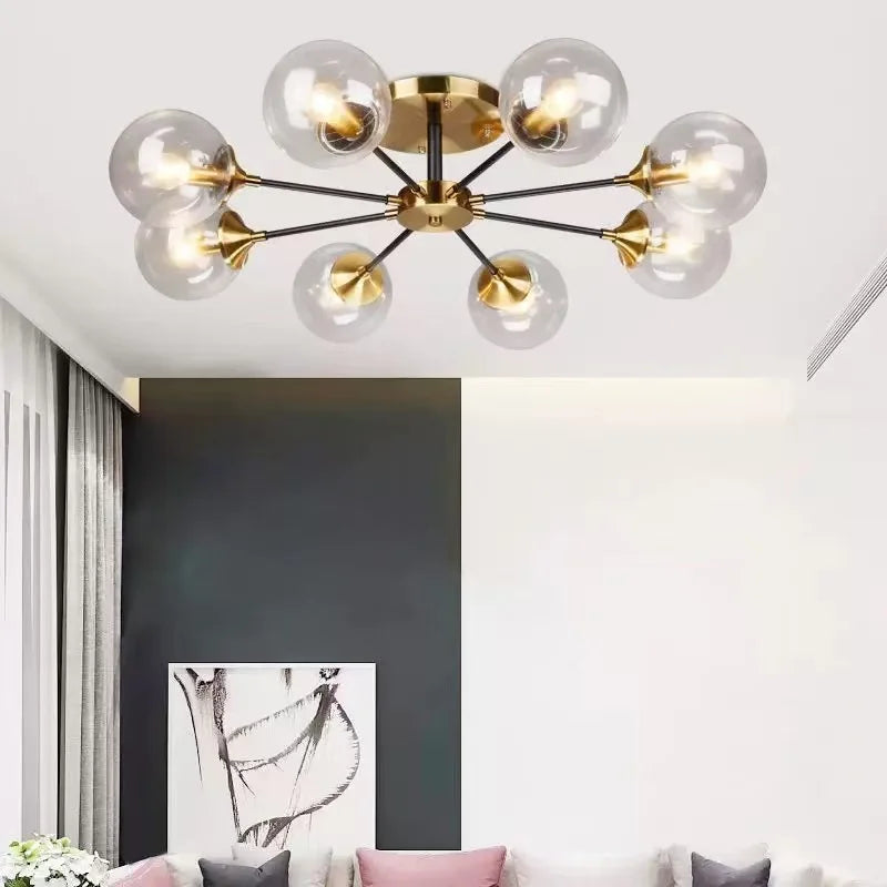 Plafonnier à bras et bulles de verre, 3 à 10 globes – Pigalle, vue d’ambiance