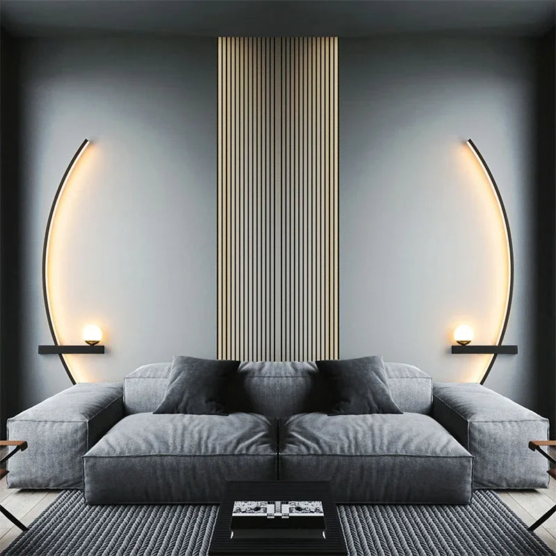 Applique LED arc de cercle noir, 55 ou 105 cm – Marvão, vue d’ambiance