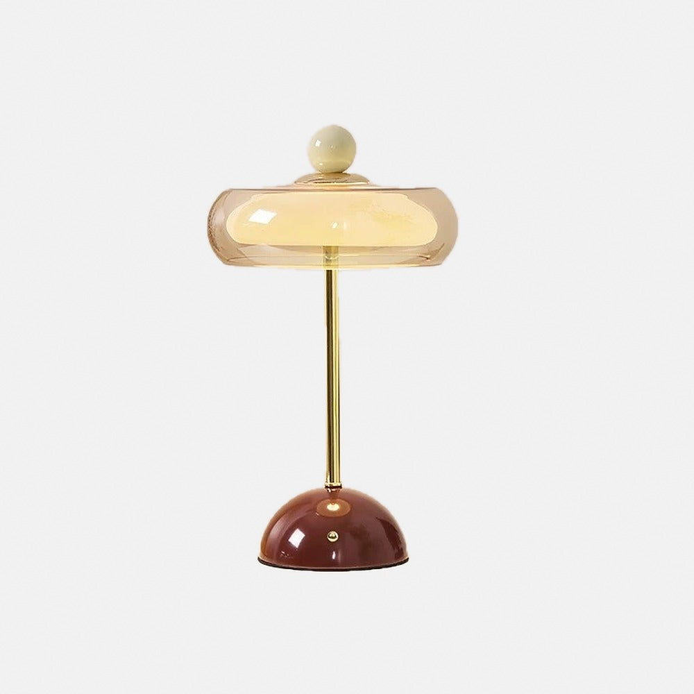 Lampe champignon en verre et pied laqué, sans fil – Ajaccio, finition rouge