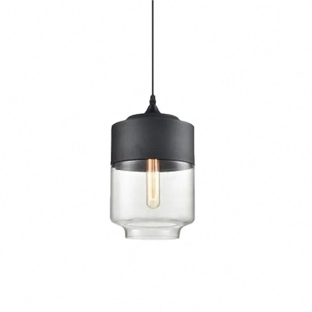 Suspension en verre ambré ou transparent, style scandinave – Alba, finition lanterne Ø 18 cm, transparent et noir