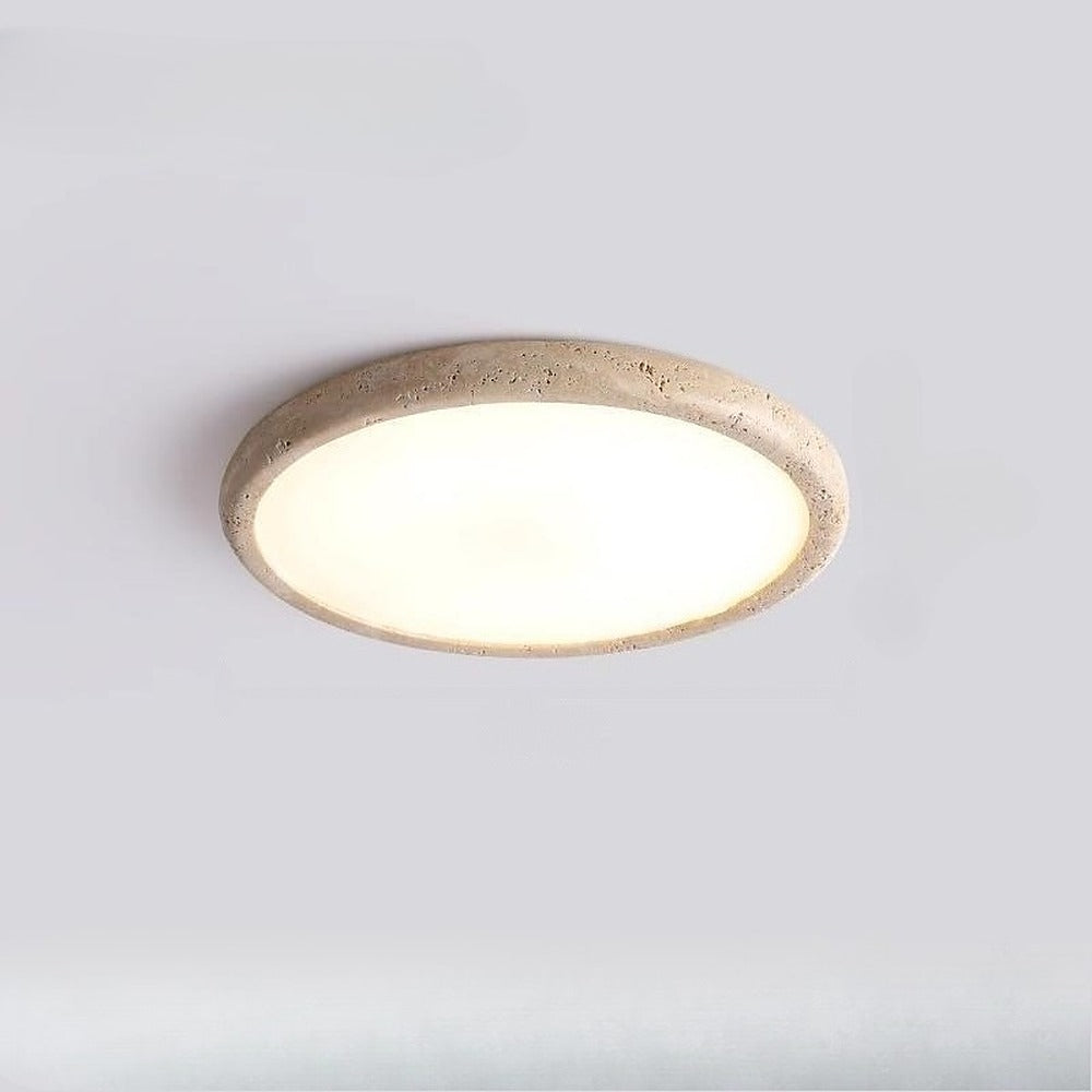 Plafonnier extra-plat cerclé de travertin, Ø 38 ou 48 cm – Ansouis, finition bord arrondi, Ø 38 cm