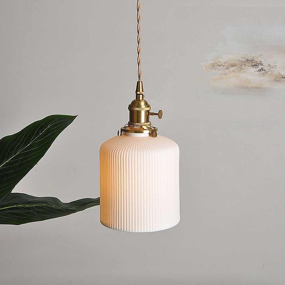 Suspension en céramique et laiton, style japonais – Arita, finition pot strié