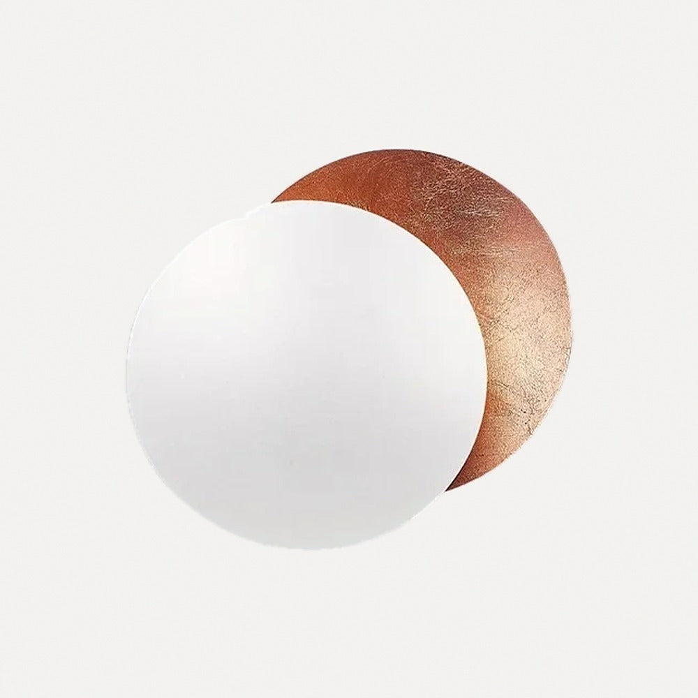 Applique éclipse en feuille d'or, Ø 20 ou 25 cm – Aso, finition blanc et feuille cuivrée, Ø 25 cm
