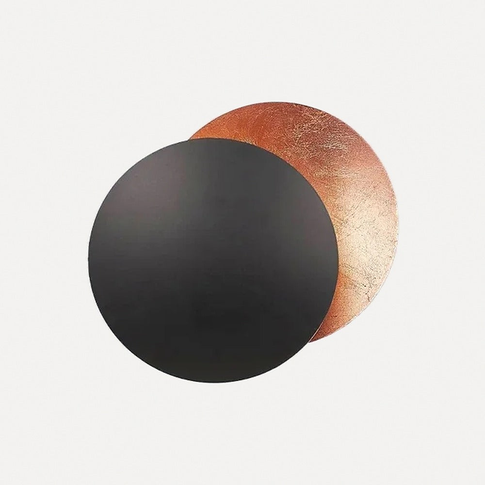 Applique éclipse en feuille d'or, Ø 20 ou 25 cm – Aso, finition noir et feuille cuivrée, Ø 25 cm
