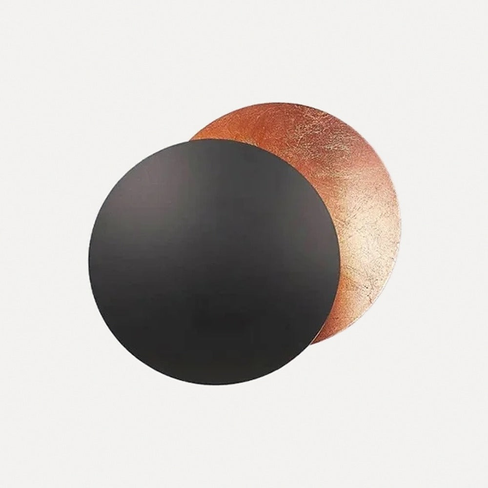 Applique éclipse en feuille d'or, Ø 20 ou 25 cm – Aso, finition noir et feuille cuivrée, Ø 20 cm