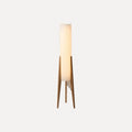 Lampadaire colonne en tissu sur trépied en bois – Asuka, finition bois naturel