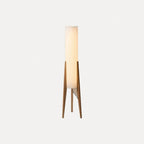 Lampadaire colonne en tissu sur trépied en bois – Asuka, finition bois naturel