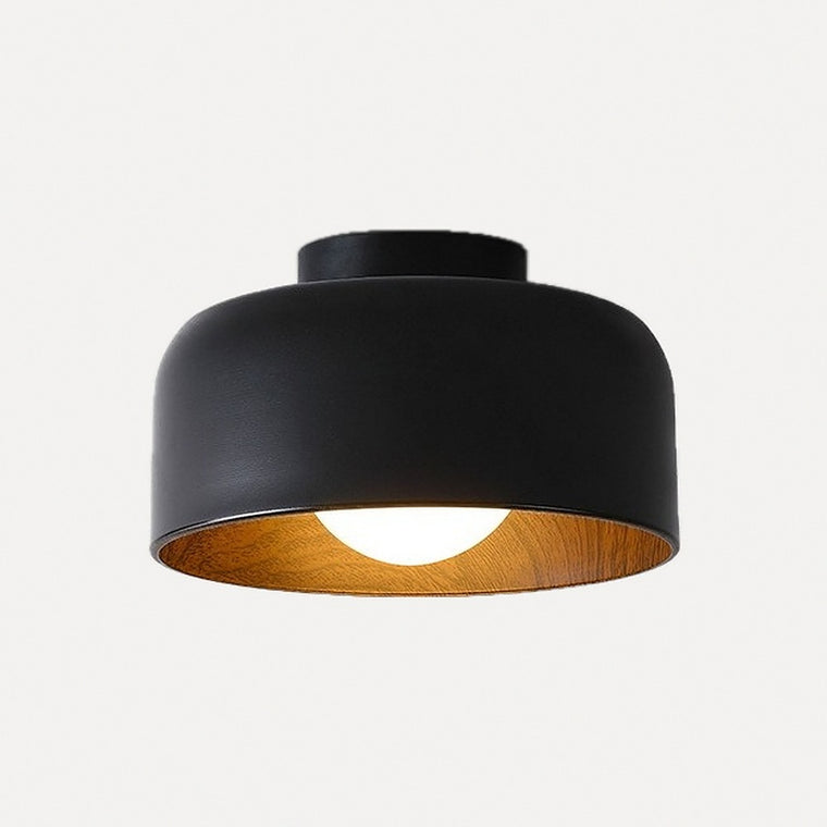 Petit plafonnier bol laqué, intérieur effet bois, Ø 22 cm – Aups, finition noir