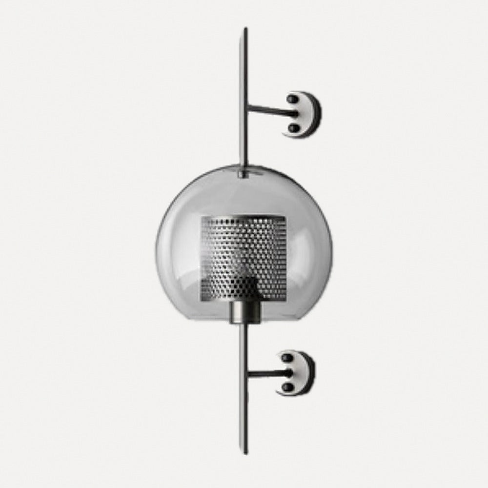 Applique sur tige, verre soufflé et grille en métal perforé – Barfleur, finition globe, finition chromée