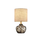 Lampe de chevet, pied motif léopard, abat-jour en lin – Barjac, sur fond blanc
