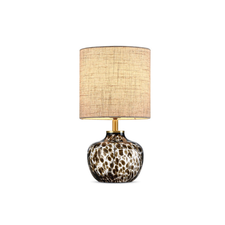 Lampe de chevet, pied motif léopard, abat-jour en lin – Barjac, sur fond blanc