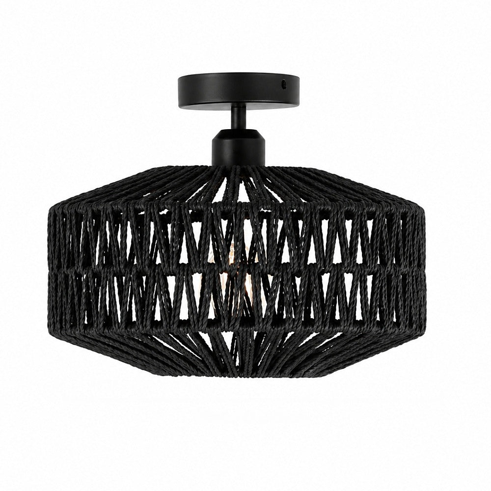 Plafonnier en rotin tressé main, Ø 30 cm, naturel ou noir – Begur, finition rotin noir