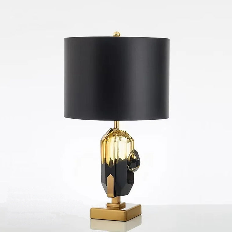 Panicale, lampe à poser verre ambré et noir sur socle doré