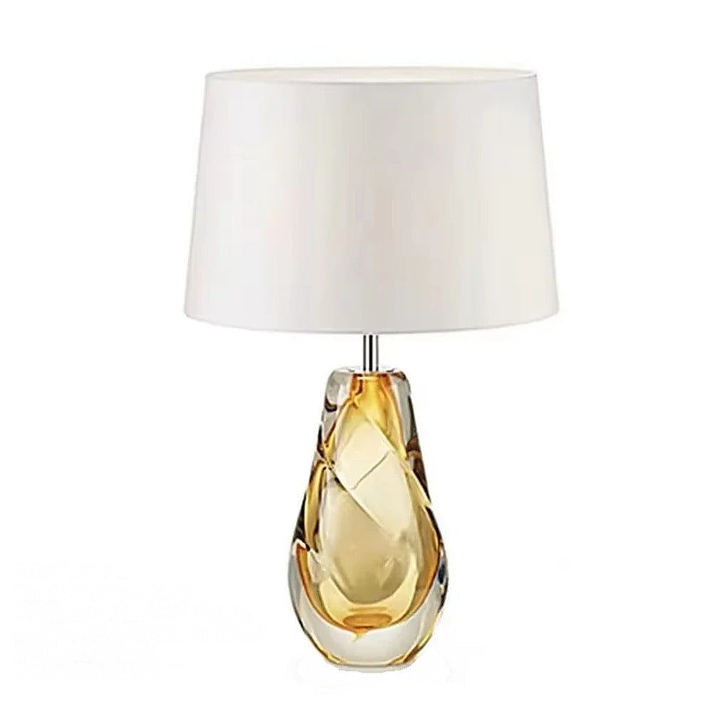 Lampe à poser en verre soufflé coloré et abat-jour – Bevagna, finition flamme ambrée, abat-jour blanc