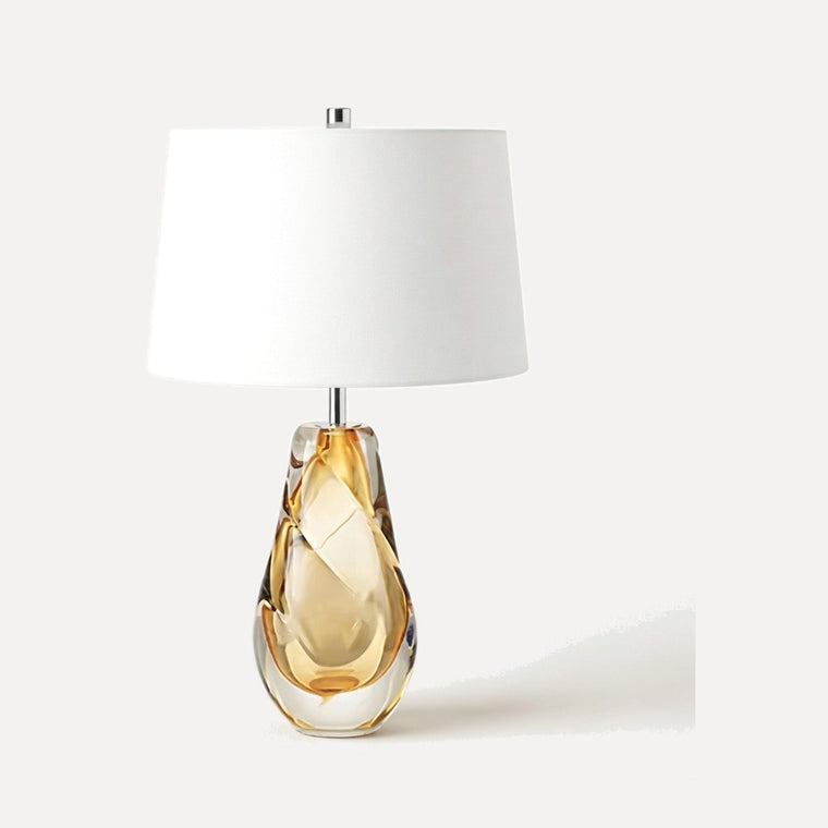 Norcia, lampe à poser flamme de verre ambré, abat-jour blanc