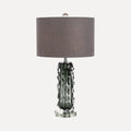 Montone, lampe à poser colonne de verre fumé sculpté, abat-jour gris