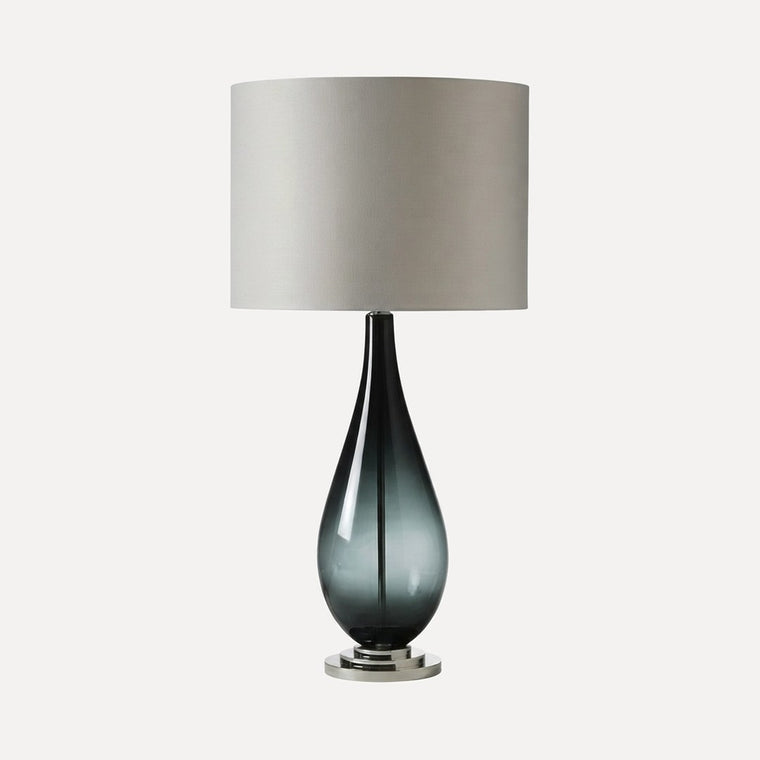 Amelia, lampe à poser pied carafe en verre fumé, abat-jour gris