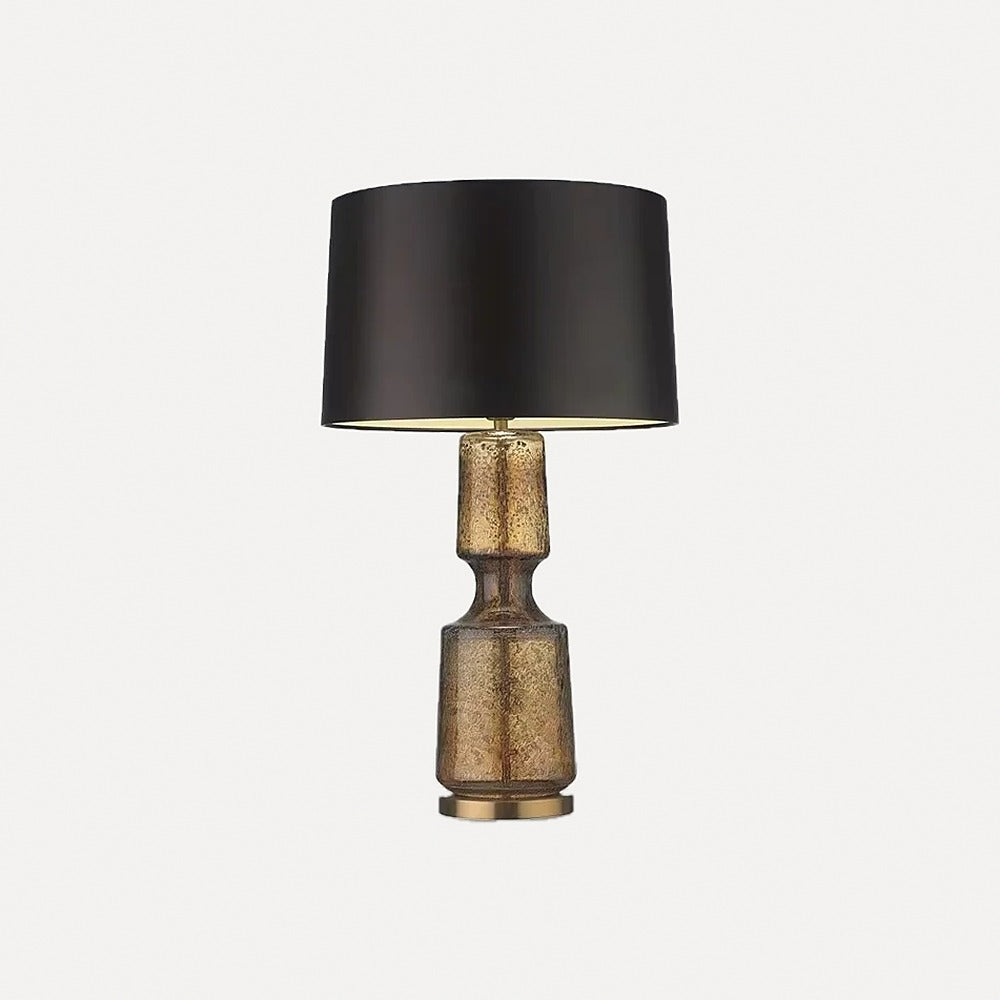 Lampe à poser en verre soufflé coloré et abat-jour – Bevagna, finition pied bronze sculpté, abat-jour noir