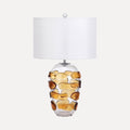 Bettona, lampe à poser verre clair à bulles ambrées, abat-jour blanc