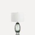 Corciano, lampe à poser verre fumé facetté, abat-jour blanc