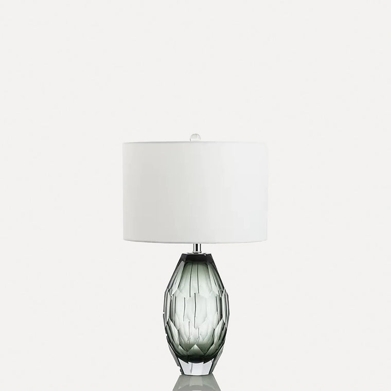 Corciano, lampe à poser verre fumé facetté, abat-jour blanc
