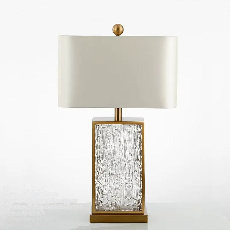 Narni, lampe à poser bloc de verre givré cerclé de doré