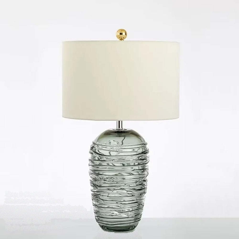 Lampe à poser en verre soufflé coloré et abat-jour – Bevagna, finition spirale fumée, abat-jour crème