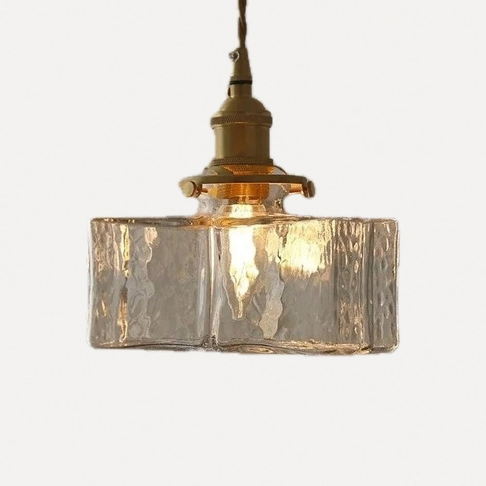 Suspension en verre texturé et laiton, style japonais – Bizen, finition large, Ø 18 cm / Blanc chaud