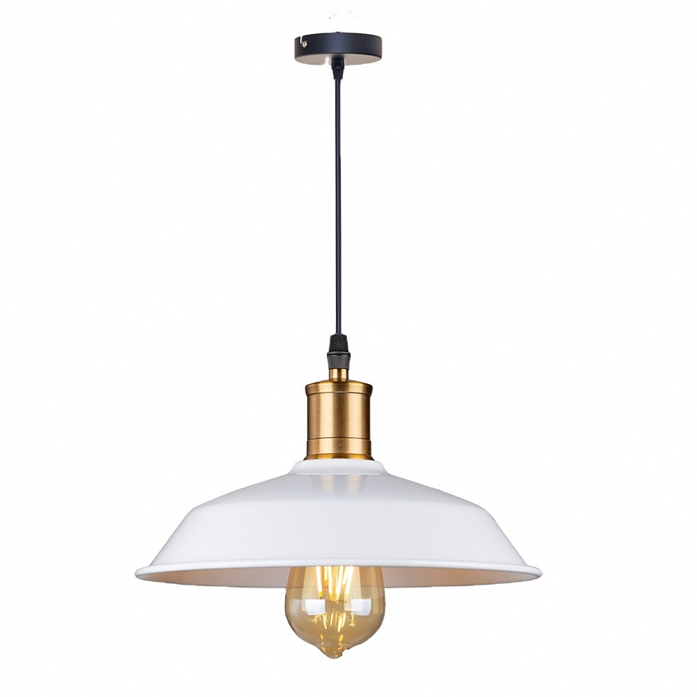 Suspension cloche industrielle en métal – Bonnieux, finition blanc et laiton