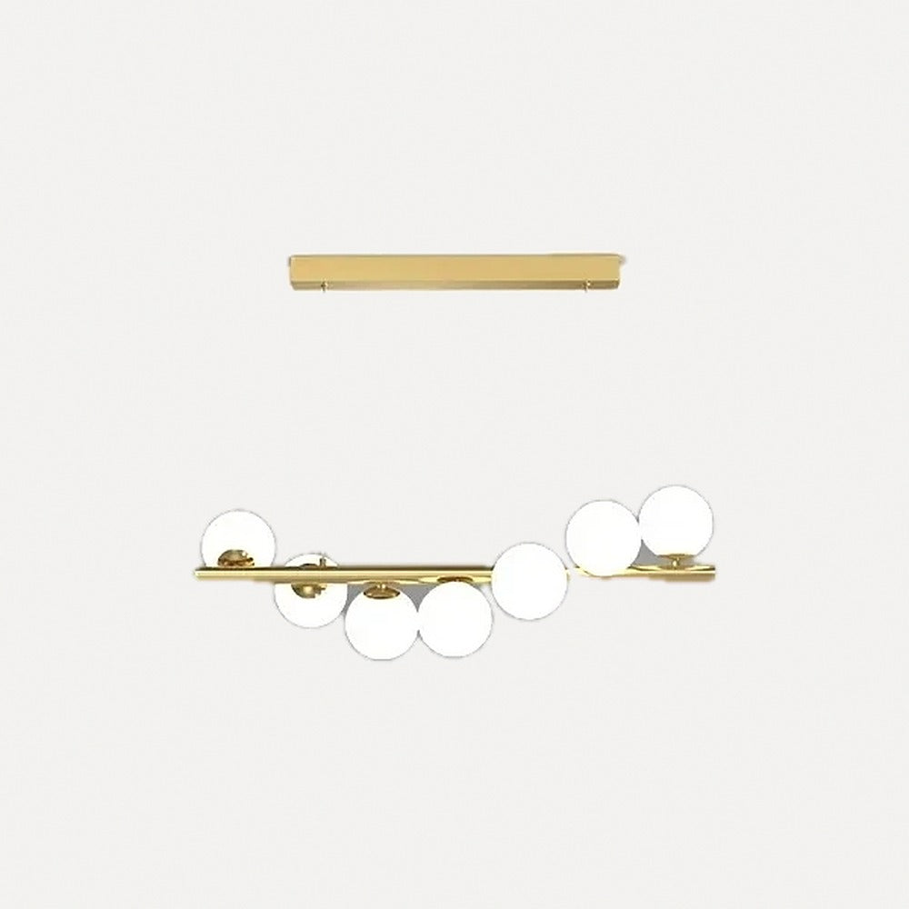 Lustre ligne de globes de verre, 72 à 112 cm – Breteuil, modèle globes opalins, 7 lumières, 72 cm
