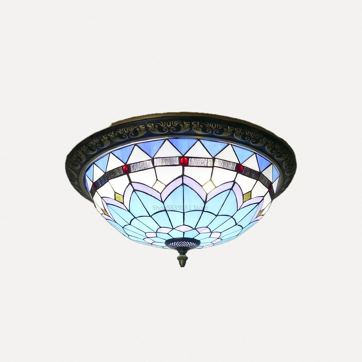 Plafonnier en verre coloré façon mosaïque, Ø 30 à 50 cm – Cappadoce, finition motif D, Ø 50 cm