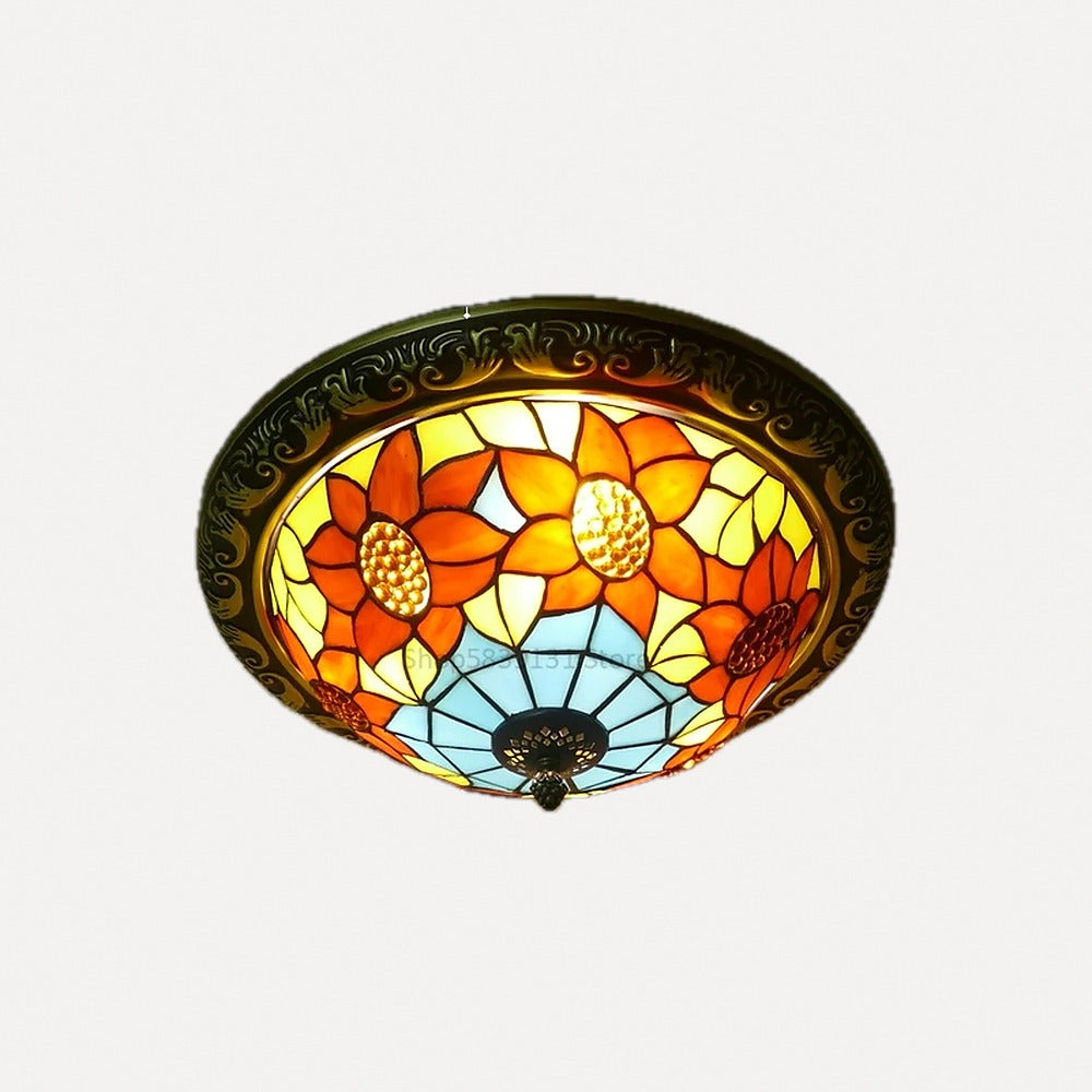 Plafonnier en verre coloré façon mosaïque, Ø 30 à 50 cm – Cappadoce, finition motif C, Ø 30 cm