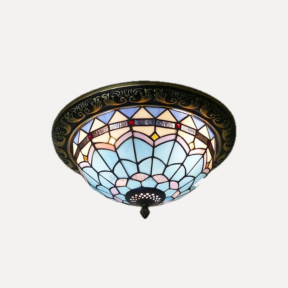 Plafonnier en verre coloré façon mosaïque, Ø 30 à 50 cm – Cappadoce, finition motif D, Ø 30 cm