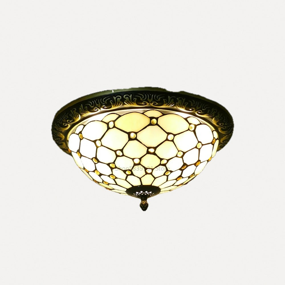 Plafonnier en verre coloré façon mosaïque, Ø 30 à 50 cm – Cappadoce, finition motif E, Ø 30 cm