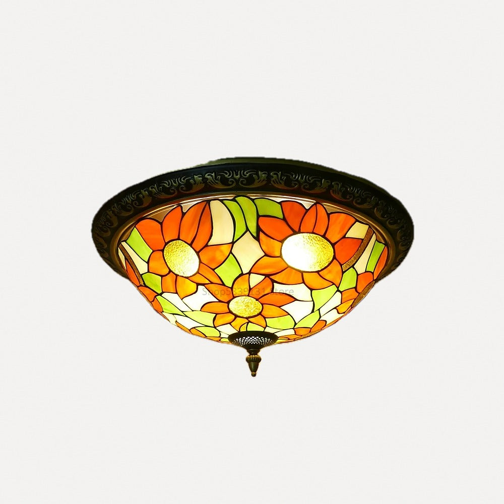 Plafonnier en verre coloré façon mosaïque, Ø 30 à 50 cm – Cappadoce, finition motif B, Ø 50 cm